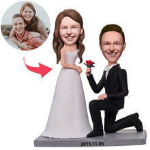 将图片加载到图库查看器,Kneel Down On One Knee To Propose Couple Custom Bobblehead With Engraved Text