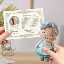 Load image into Gallery viewer, Custom Crochet Doll Handmade Dolls from Personalized Photo with Memorial Card Remember Your Loved One
