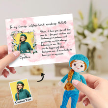 将图片加载到图库查看器，To My Mom Custom Crochet Doll from Photo Handmade Look alike Dolls with Personalized Name Card Gifts for Her
