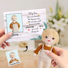 将图片加载到图库查看器，Custom Crochet Doll from Photo Handmade Look alike Dolls Gifts for Son with Personalized Name Card
